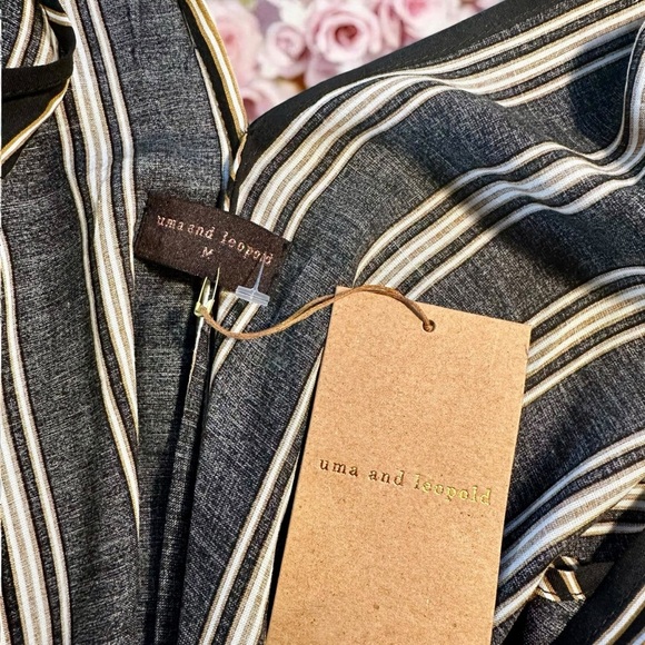 NWT Uma and Leopold Black, Tan & White Striped Sleeveless V-Neck Caftan Dress M - Picture 2 of 12